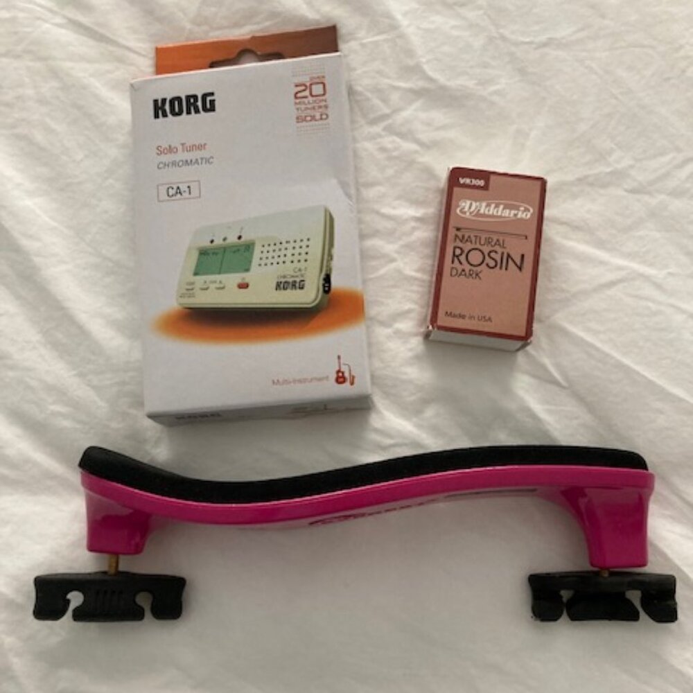 hot pink violin chin rest and accessories